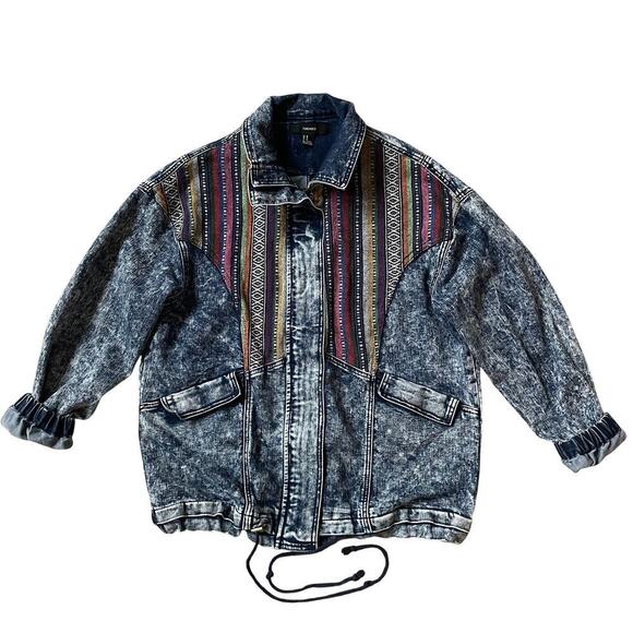 Rare Forever 21 Southwestern Aztec Denim Jacket | Vintage Wash, Oversized Medium - Picture 2 of 10